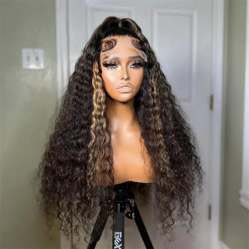 

Soft 26”Long 180Density Highlight Blond Kinky Curly Lace Front Wig For Women BabyHair Heat Resistant Preplucked Daily Wig