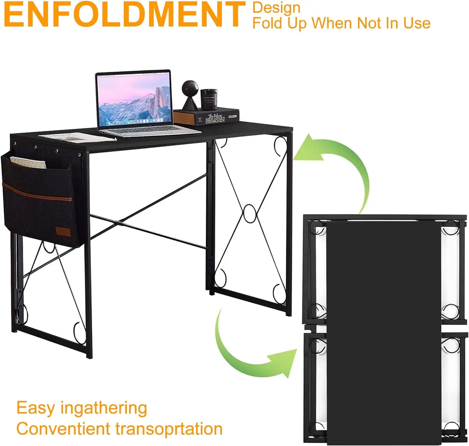 39 Inch Opvouwbare Computer/Stevige Stalen Laptop Tafel Met Opbergtas Voor Thuiskantoorwerk, Klassiek Zwart