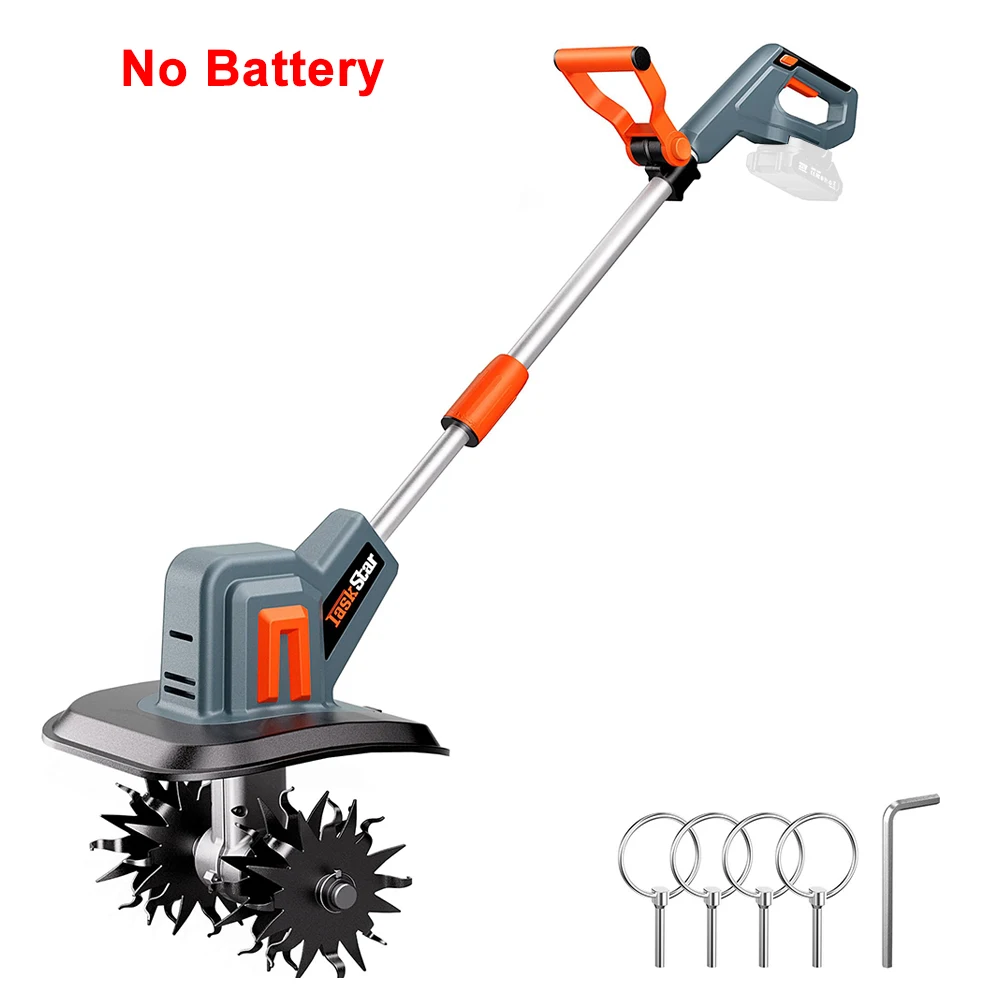 TaskStar draadloze grondfrees voor tuinieren 360 tpm elektrische grondfrees Twee 2,0 Ah accu's Aangedreven cultivator met 48 heavy-duty stalen tanden Gebruikt voor landbouwwerkzaamheden