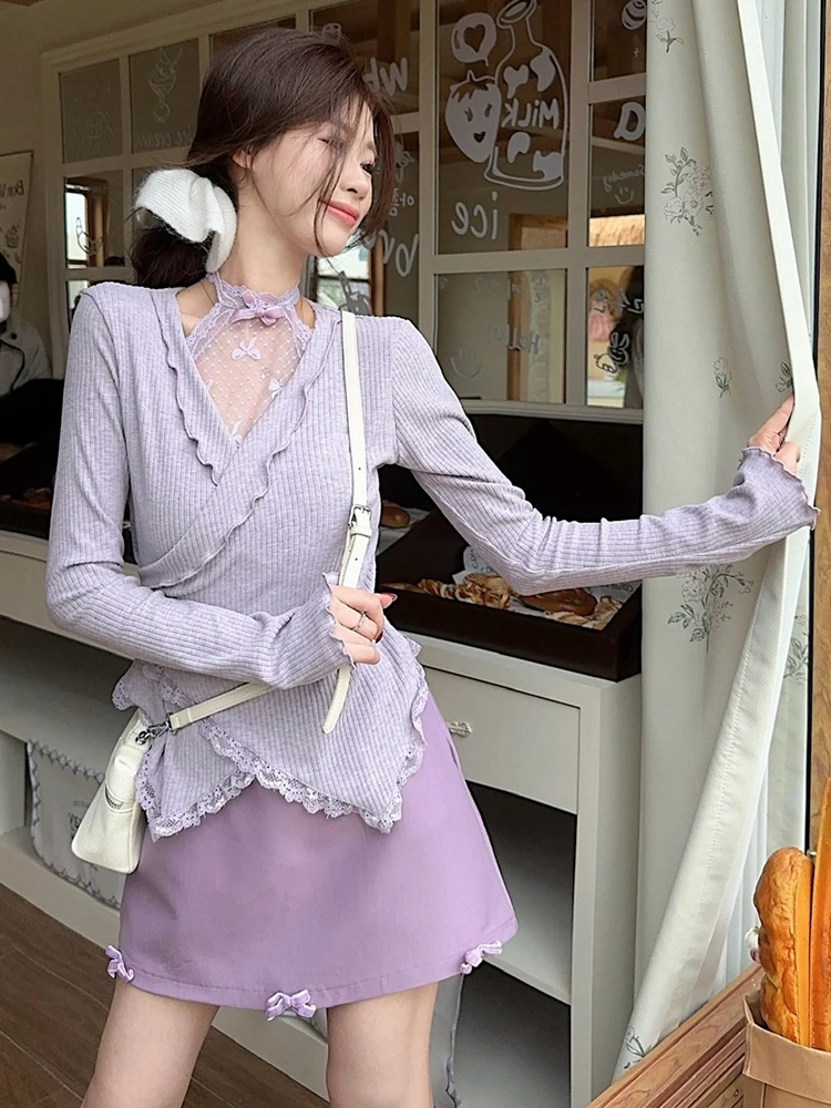 

Весенний новый комплект Pure Desire Me для похудения с узлом и юбкой, женский нежный комплект из двух предметов Long Sve Polyu...