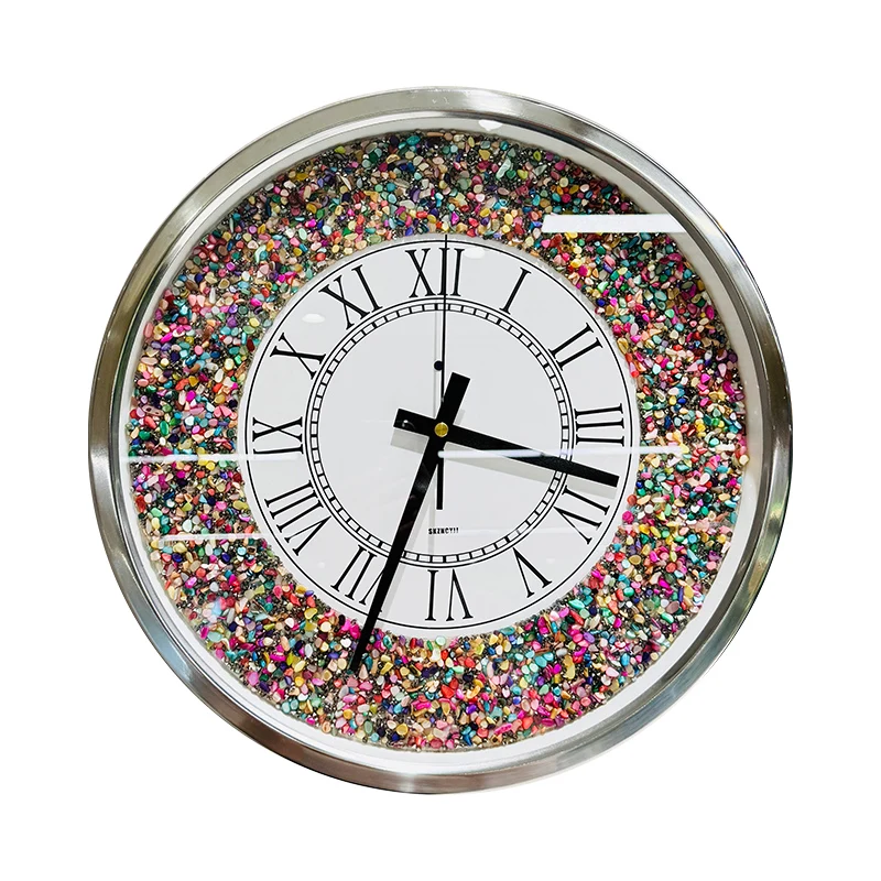 

True color gravel wall clock Intelligent voice-activated luminous craft clock Satellite radio wave countertop clock Metal silent