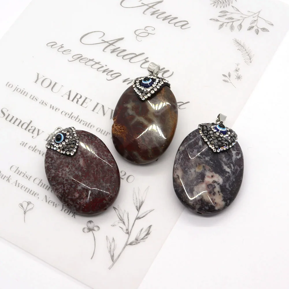 

1PC Natural Stone Agate Pendant Oval Shape Semi Precious Stone Charms Jewelry Making Women's Necklace Exquisite Accessories