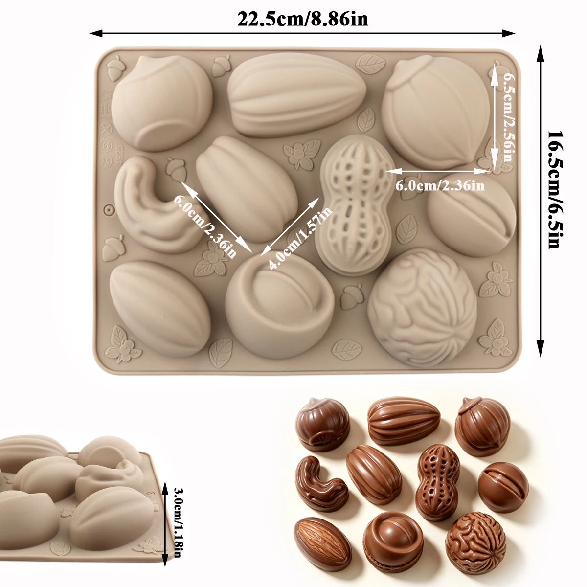 Nut-Themed Silicone Baking Mold, Non-Stick and Easy to Demold, Food-Grade Silicone, Can Be Used to Make Chocolate, Cake Decorations, Candy, Mini Cakes, and Other Baked Goods, DIY for Beginners, Home Baking