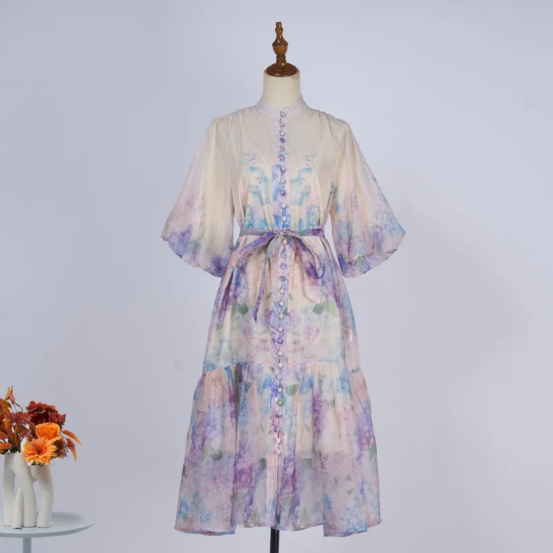 

Summer women's dress slim and thin bubble short sleeve print