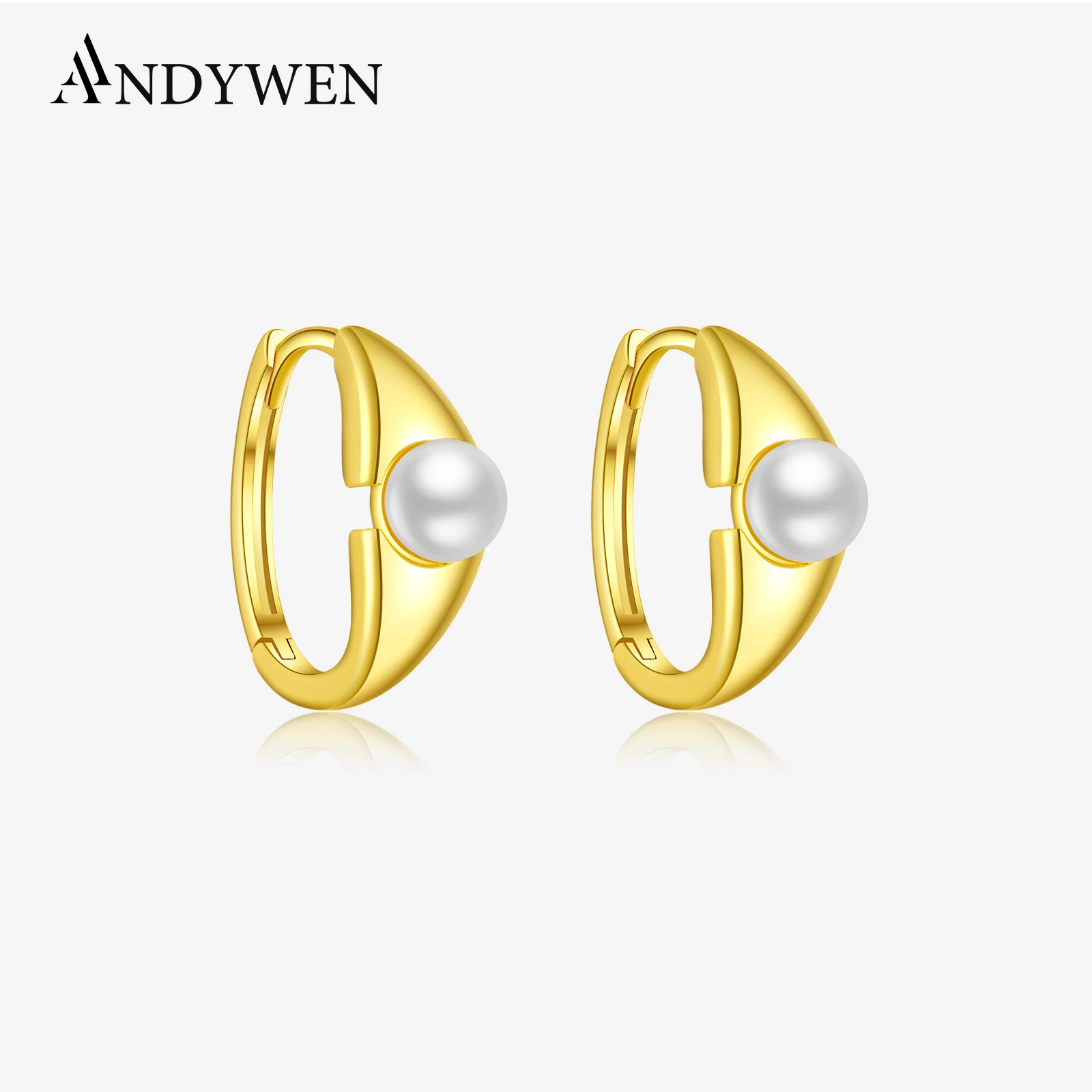 

ANDYWEN 925 Sterling Silver Round Peal Hoop Earrings 2024 Classical Luxury Wedding Fashion Vintage Women Jewelry Gift