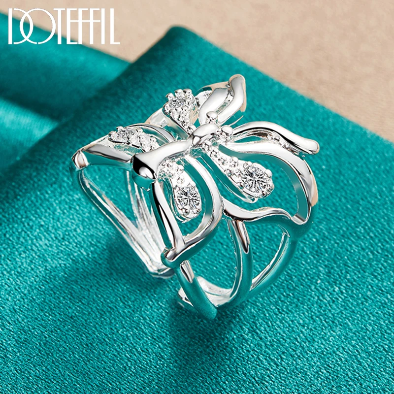 

DOTEFFIL 925 Sterling Silver Butterfly AAAAA Zircon Ring For Woman Fashion Wedding Engagement Party Gift Charm Jewelry