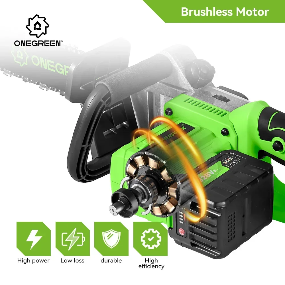 ONEGREEN 16Inch Brushless Electric Chainsaw 8000W Cordless Battery Pruning Saw Woodworking Power Tools For Makita 18V Battery