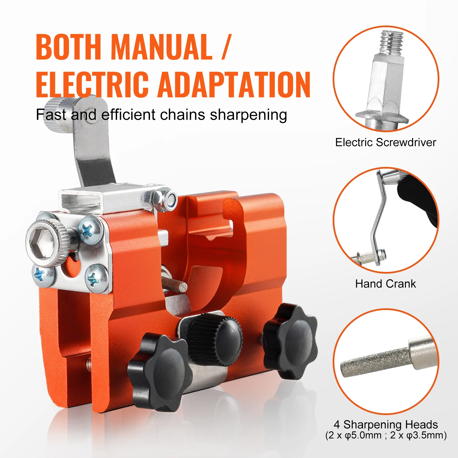 VEVOR-Afiador de Motosserra, Sharpening Jig, Hand-Cranked, Tool Set com 4 cabeças de moagem, para paisagista, lenhador