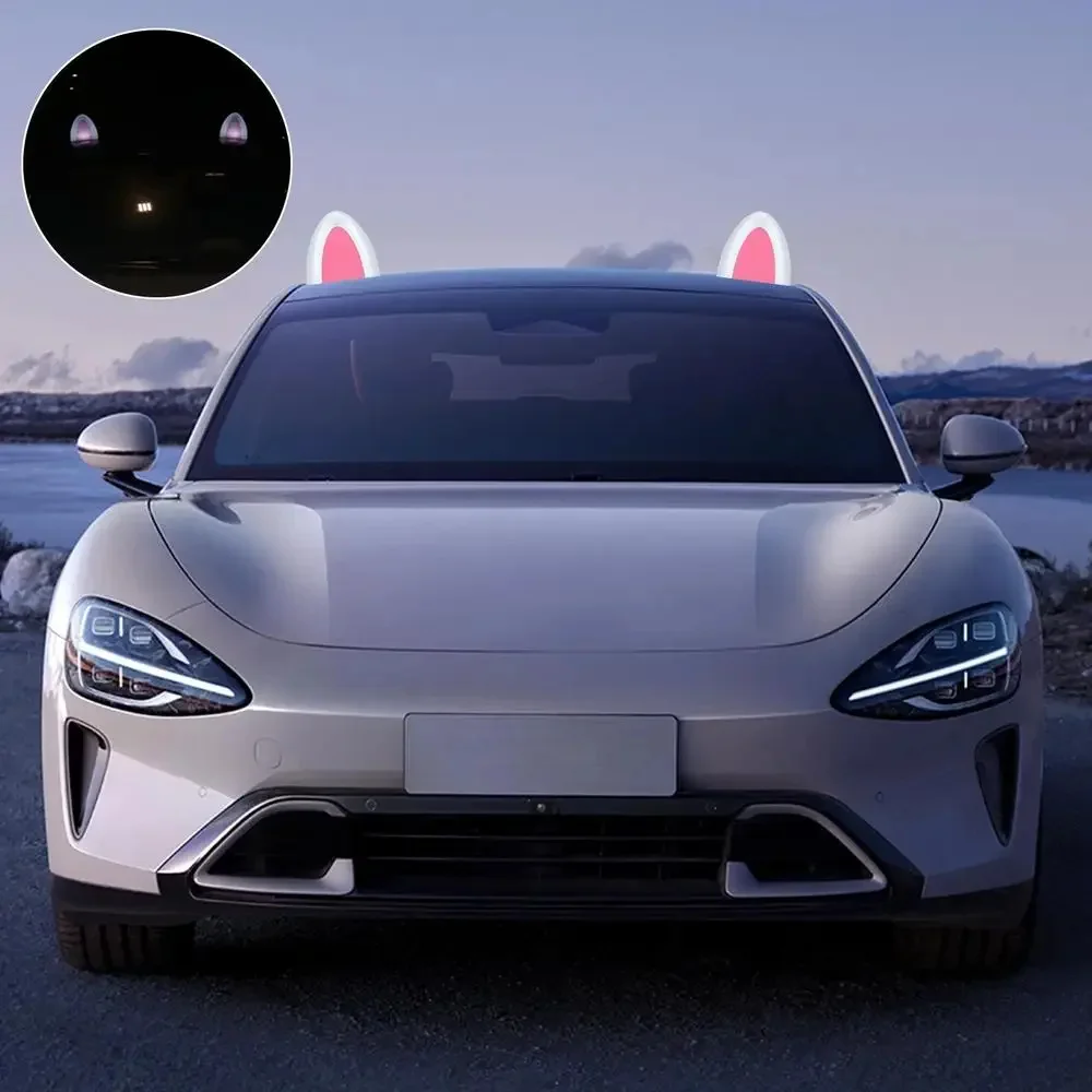 Car Roof Decoration Decorative Lights Cartoon Cat Ear Roof Top Light Car Exterior Decoration Safety Lights Solar Powered Roof