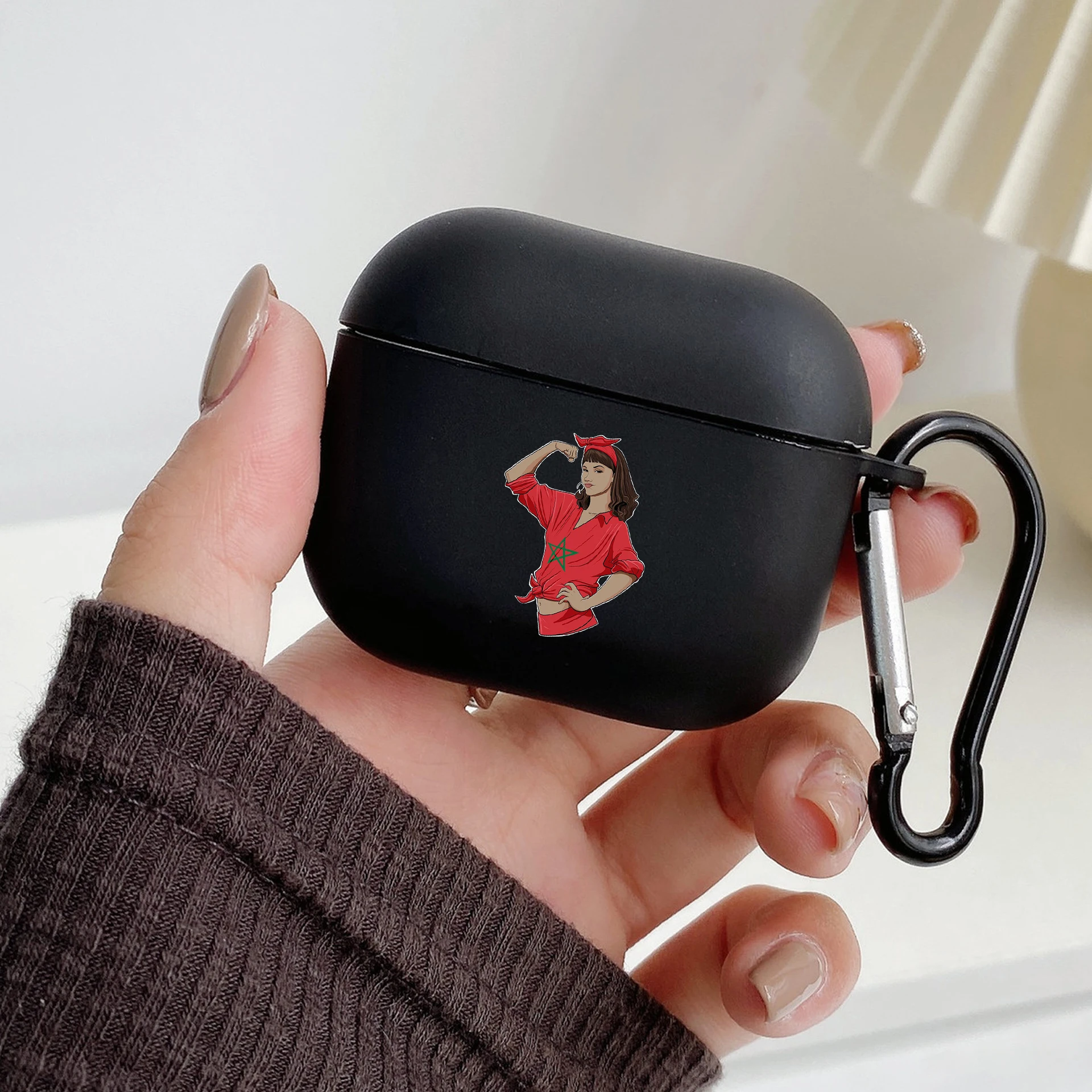 Marokko Flagge Fußball mit Haken für Airpod Pro 3 Pro2 schwarz Schutzhülle Silikon hülle für Apple Airpods 2 1 Kopfhörer hüllen