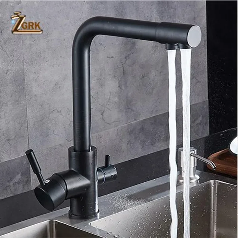 ZGRK Kitchen Sink Faucet Deck Mounted Brass Basin Faucet with Water Purification Features Mixer Tap Crane for Kitchen