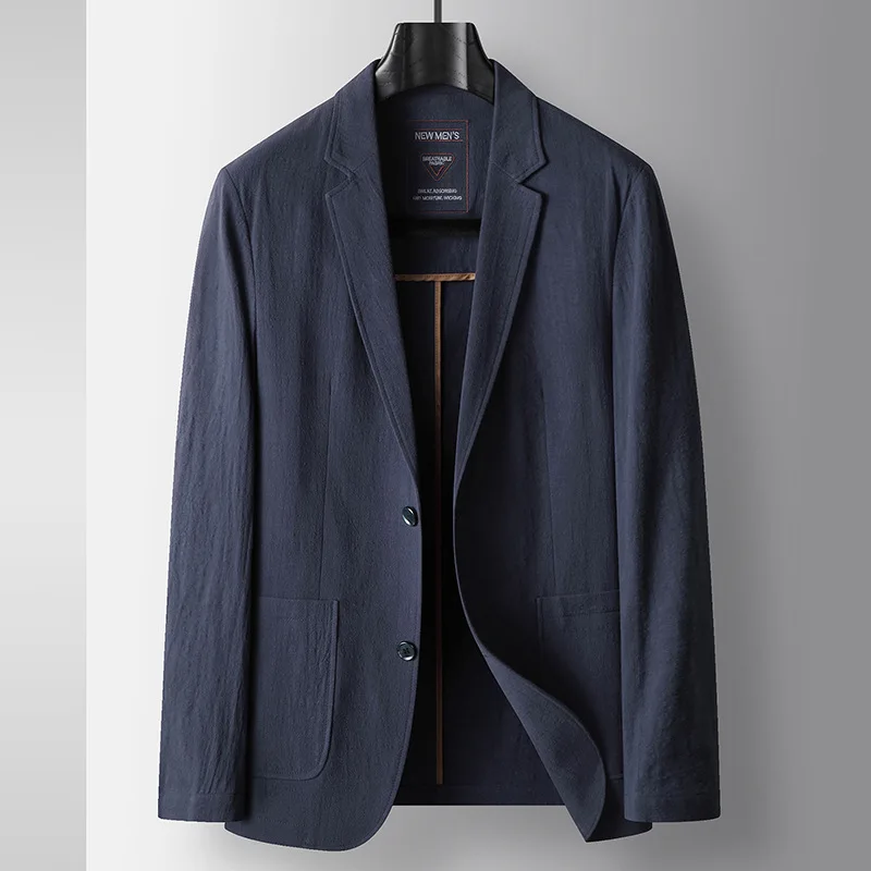 

KIDWHXR Men Suit Coat Summer Thin Turn Down Collar Pocket Male Blazer Simple Single-breasted Business Casual Man Outerwear