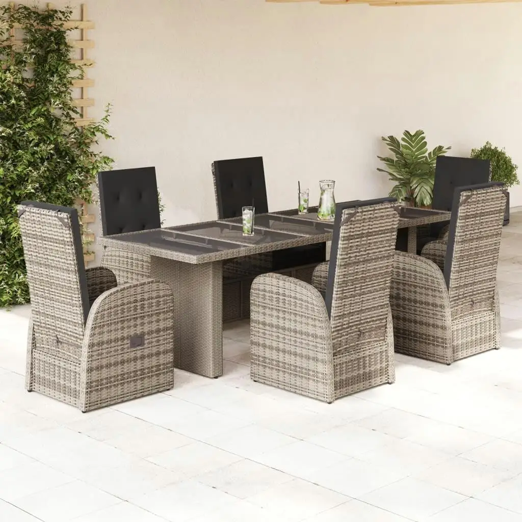 

6 Seater Grey PE Rattan Garden Dining Set with Removable Covers Outdoor Furniture