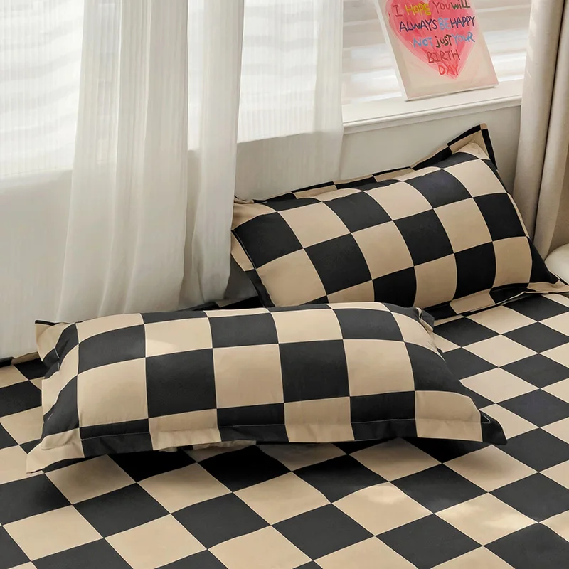 Skin friendly single piece bed sheet, simple grid style washed cotton, single piece bed sheet, single piece without pillowcase