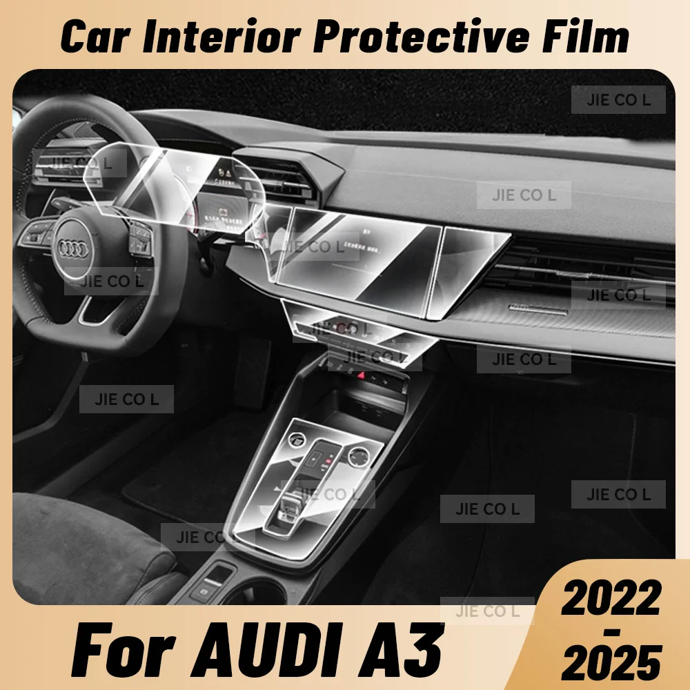 For AUDI A3 2022-2025 Anti-scratch Car Interior Transparent TPU Film Center Console Dashboard Navigation Protector Sticker