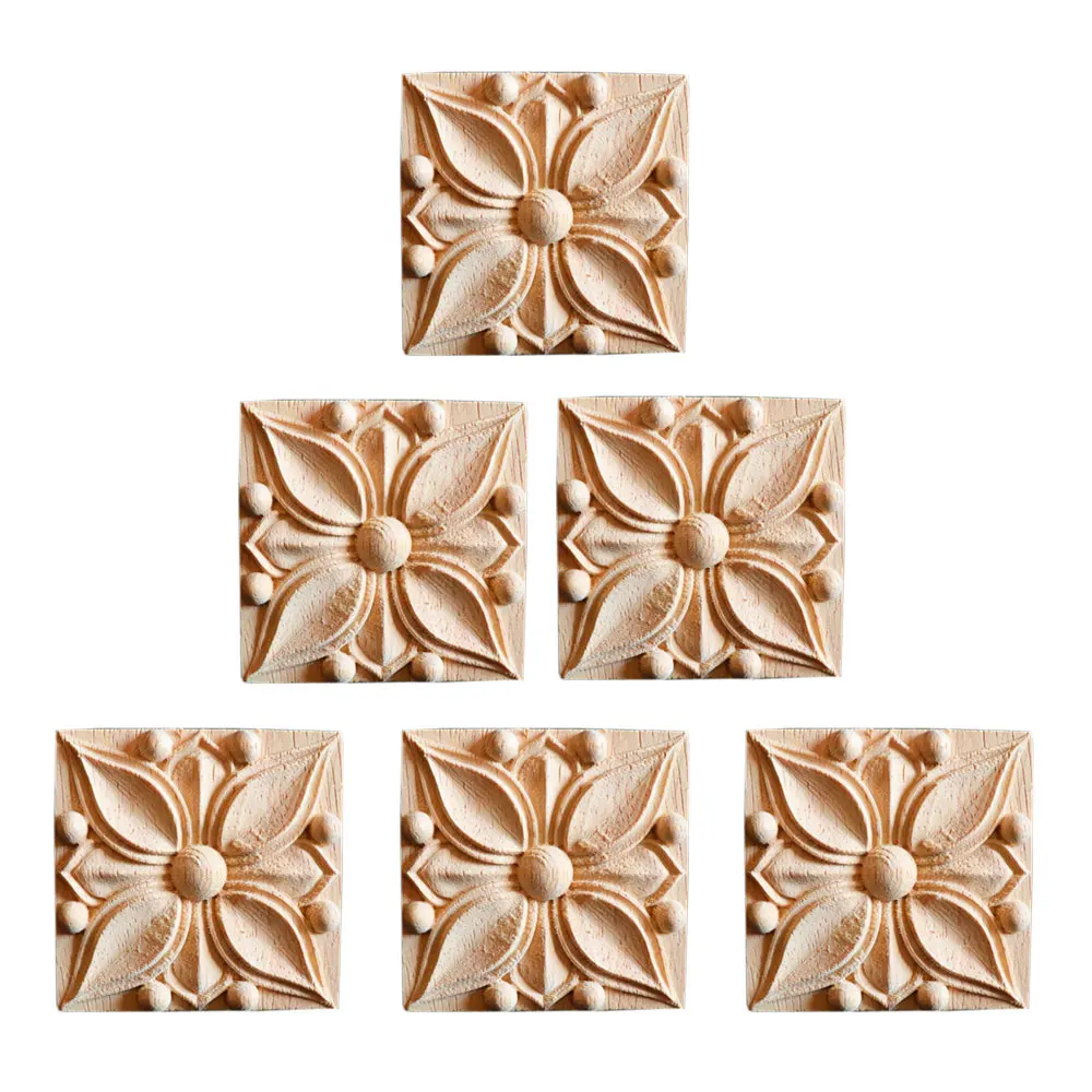 4PCS Wood Mouldings Wood Carving Door Onlay Wood Applique Wood Decal Natural Retro Wooden Cabinet Furniture Corner DIY Decor