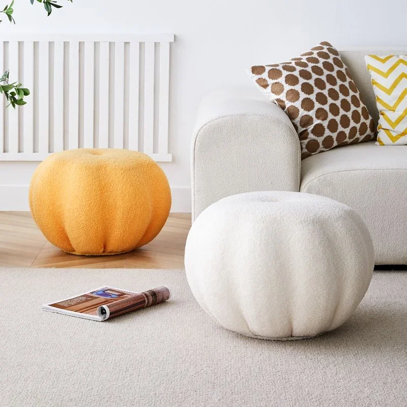 

Pumpkin Stool Living Room Sofa Coffee Table Side Round Stools Household Shoe Changing Stool Fleece Fabric Ottomans Vanity Chair