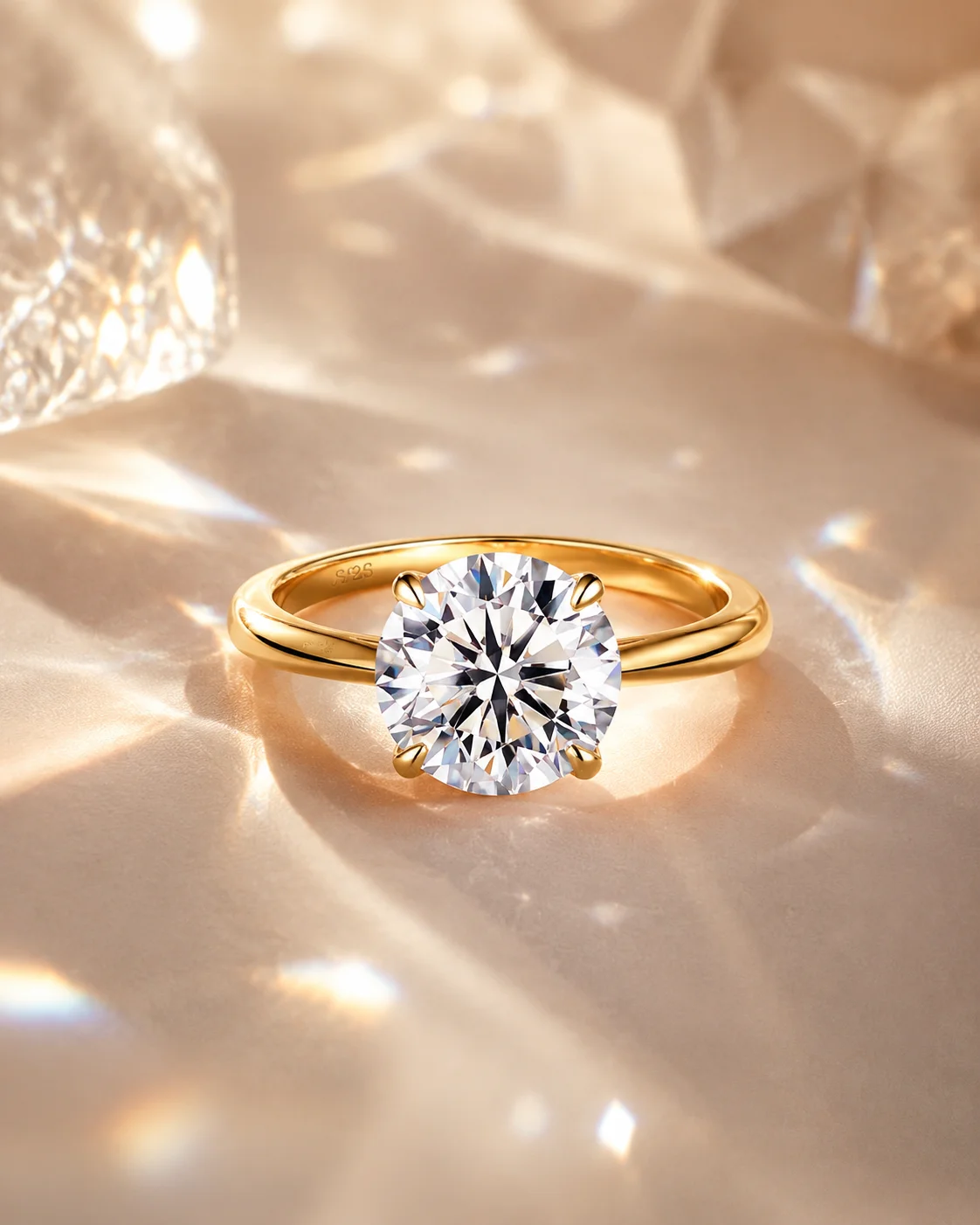 1CT D-Color VVS1 Moissanite Engagement Ring for Women 925 Sterling Silver 18K Yellow Gold Plated Wedding Band