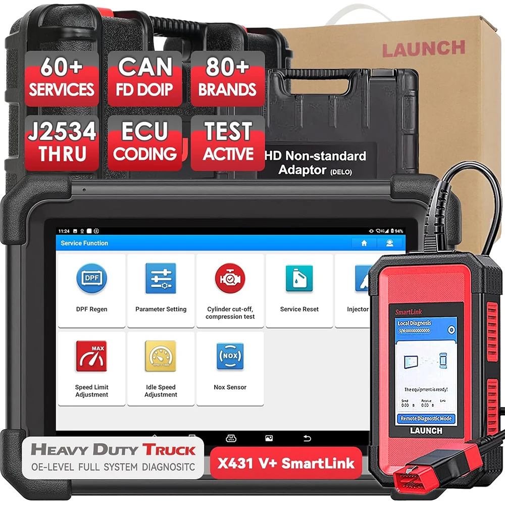 LAUNCH X431 V+ SmartLink HD Diesel Truck Diagnostic Scanner All System Heavy Duty Scan Tool, J2534 PassThru ECU Coding 60+ Reset