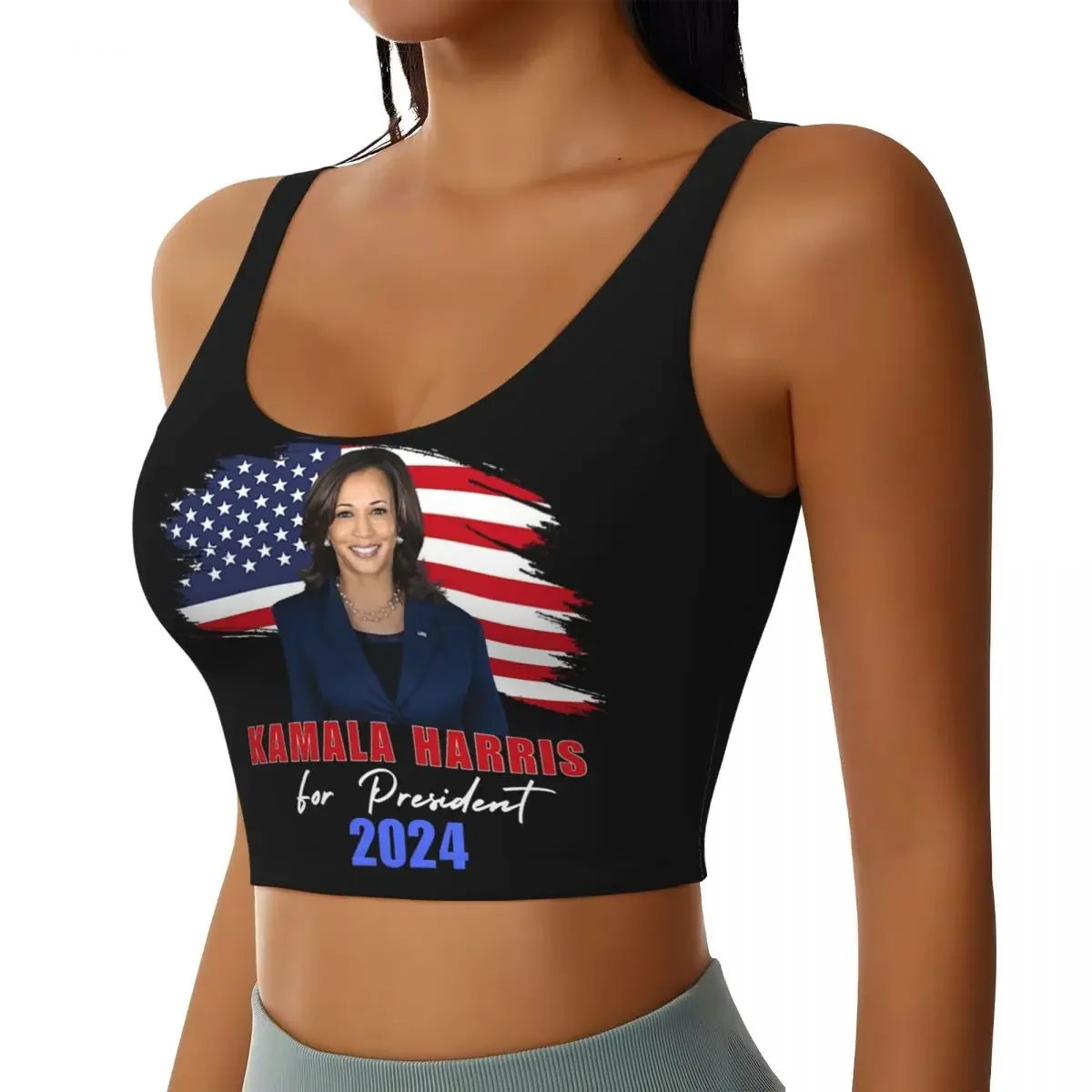 Custom Kamala Harris For President 2024 Women Sports Bras High Impact Vest Gym Workout Yoga Crop Tank Top