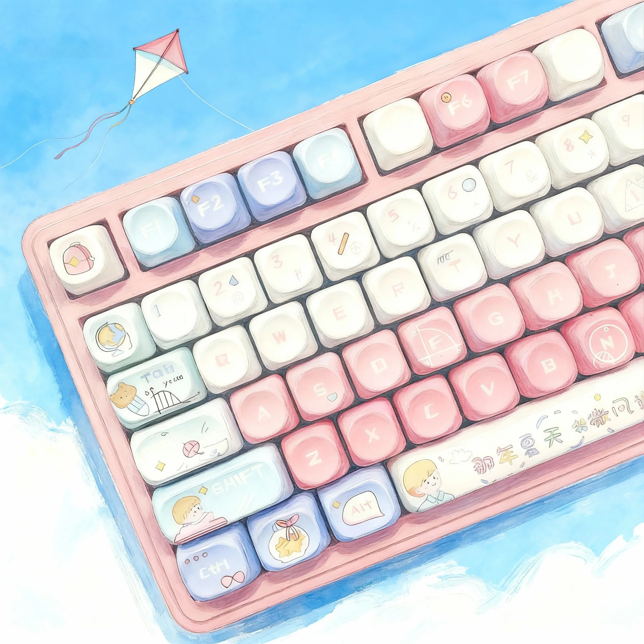 

Колпачки для клавиш Hello Summer, 130 клавиш, профиль MOA, 5-сторонний набор колпачков из ПБТ с красителем для механической клавиатуры Cherry MX