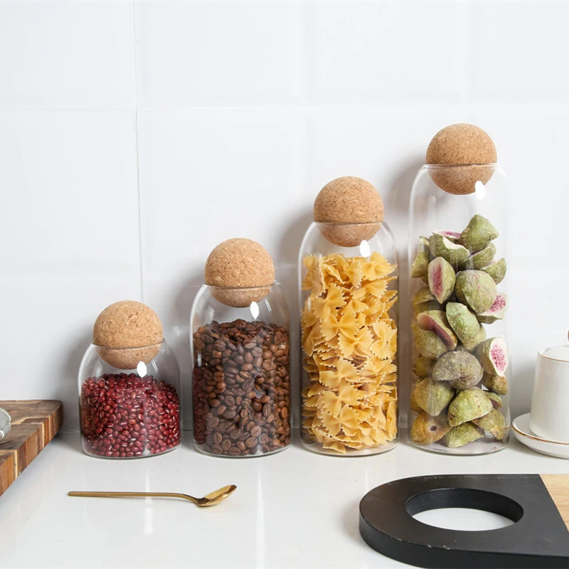 Home Ball Cork Lead-free Glass Jar with Lid Bottle Storage Tank Sealed Tea Cans Cereals Transparent Storage Jars Coffee Contains