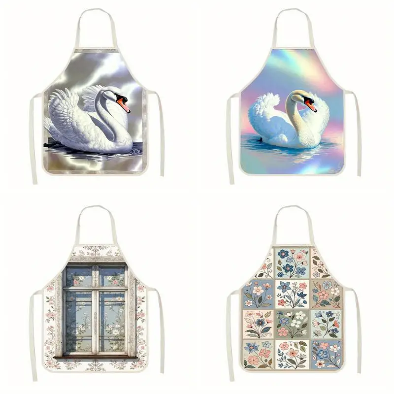

Голографические фартуки с изображением лебедя, льняные фартуки, подходящие для приготовления пищи на кухне, взаимодействия родителей и детей, рисования и других мероприятий.