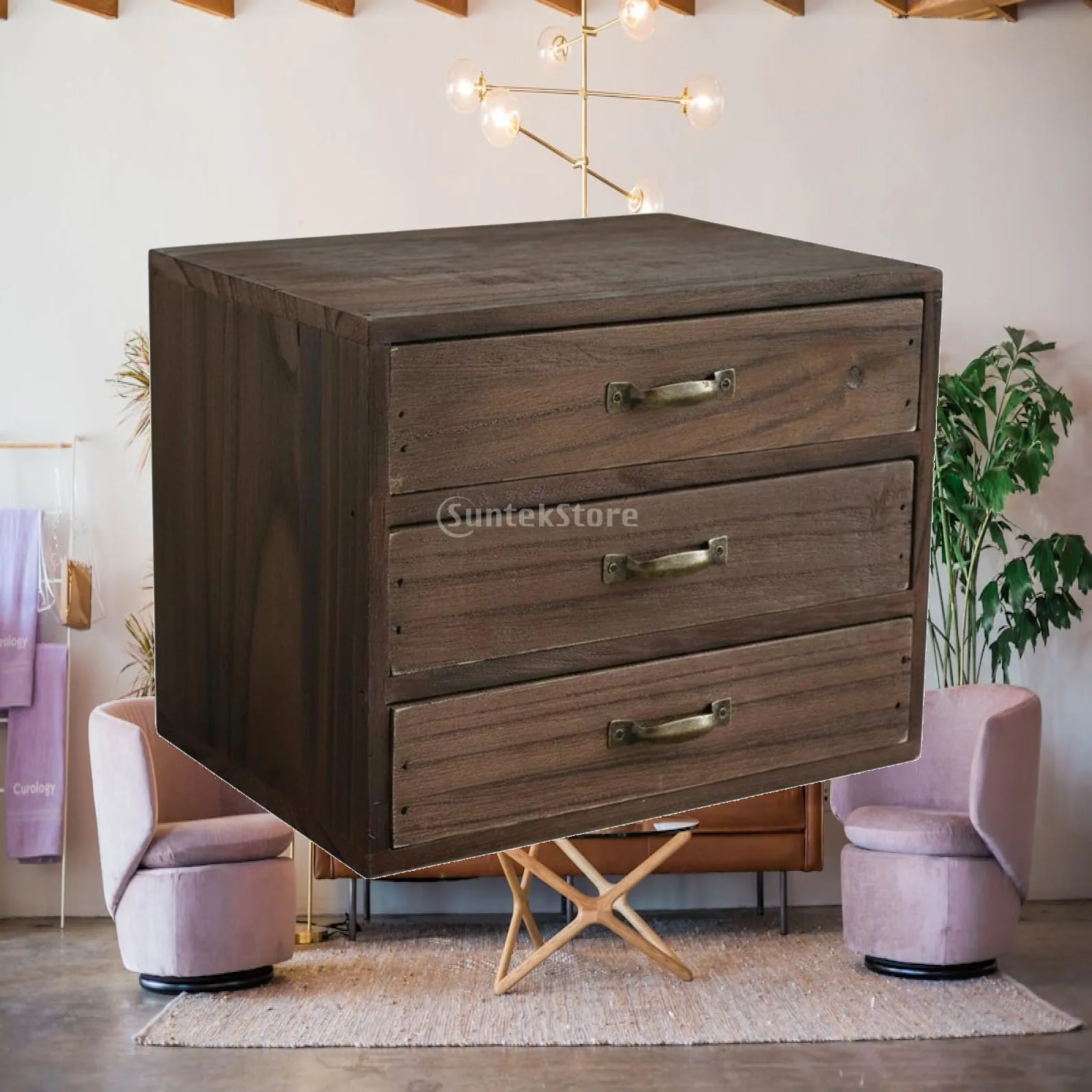 Wooden Desktop Organizer with Drawers Farmhouse Design Tabletop Storage Box