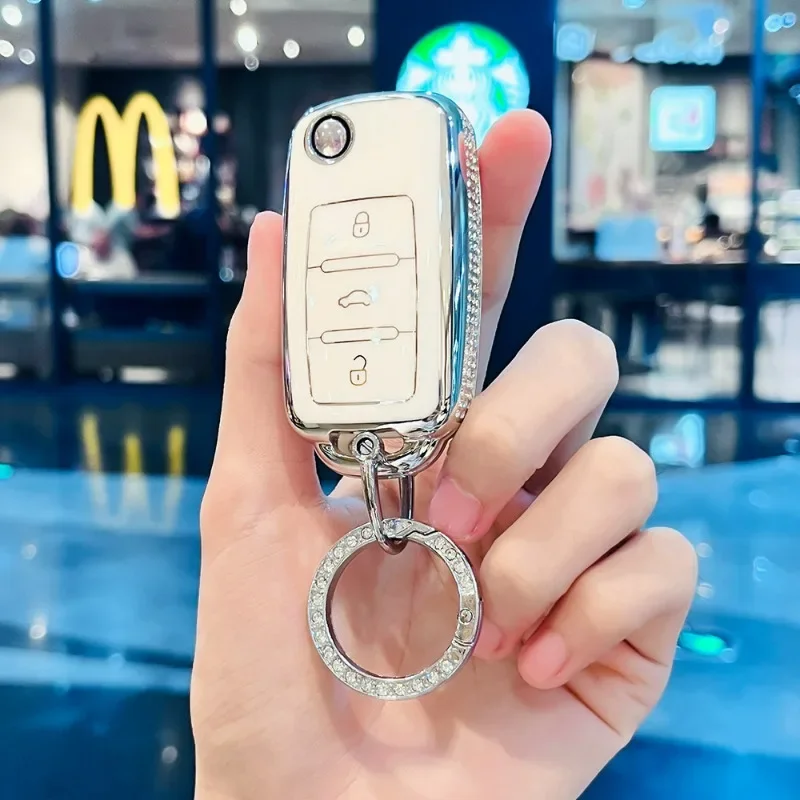 Car Key Case Cover for Skoda Octavia Rapid Superb Fabia Karoq Kamiq Roomster Yeti, Remote Key Shell Protector Keychain