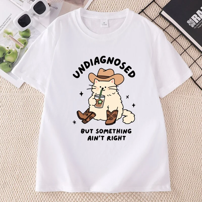 Funny Cat Mental Health T-Shirt Western Cowboy Kawaii Anxiety Humor T Shirt Cowgirl Short Sleeve Tshirts Unisex Comfortable