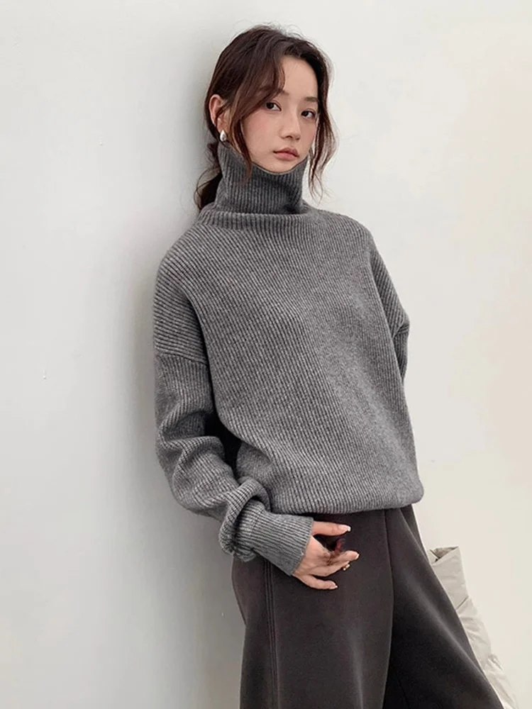 

Осенний трикотаж, удобный однотонный шерстяной длинный свитер с высоким воротником, утягивающая основа irt Sli, приятный для кожи свитер