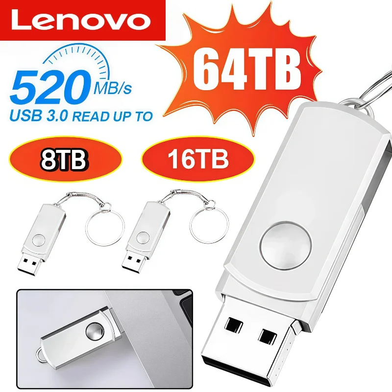 

Lenovo 64TB 16TB 8TB 4TB USB 3.0 High Speed Metal Flash Drive Type-C Interface Dual-Use Flash Pendrive For Mobile Phone Computer