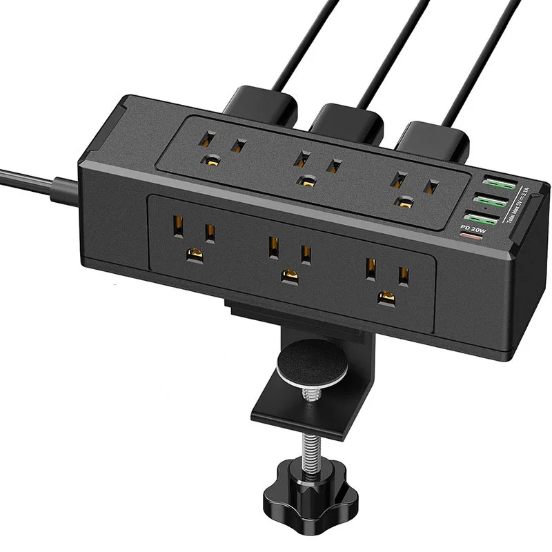 

Desktop Edge Mount AC PD Outlets Fast Charging Removable Desk Clamp Surge Protector Power Station For Office RV