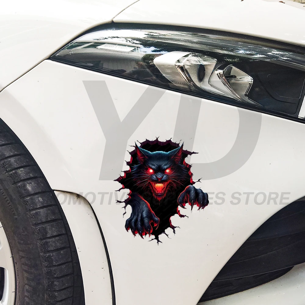 3D Black Cat Car Sticker Scary Red Eyes Evil Kitten Decals Waterproof Vinyl Auto Body Window Laptop Decor Skeleton Styling - view 4
