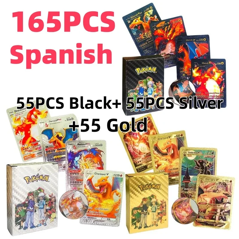 55PCS Pokéémon English Gold Foil Cards Golden Letters English Spanish Game Card Charizard Vmax Gx Series Charizard Colorful Gift - view 4