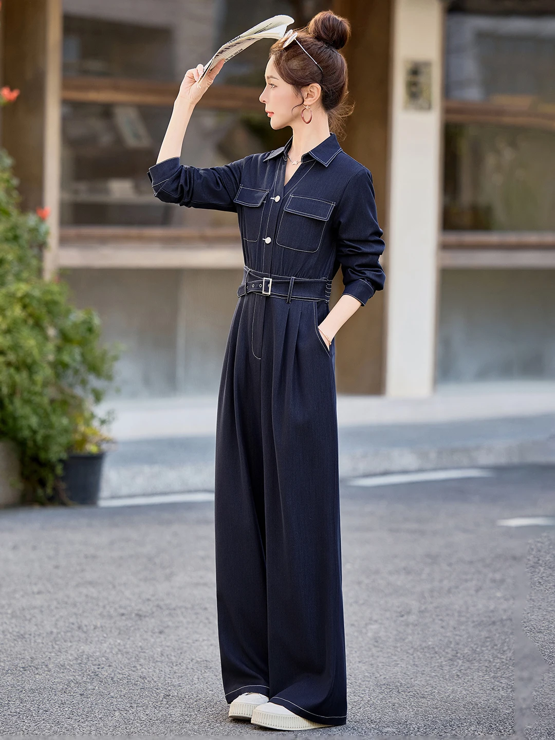 

Boys Sle Denim Overalls Women's High Waist Wide Leg Pants Long Length Polyester Fiber Commute Faion Youthful Slimming