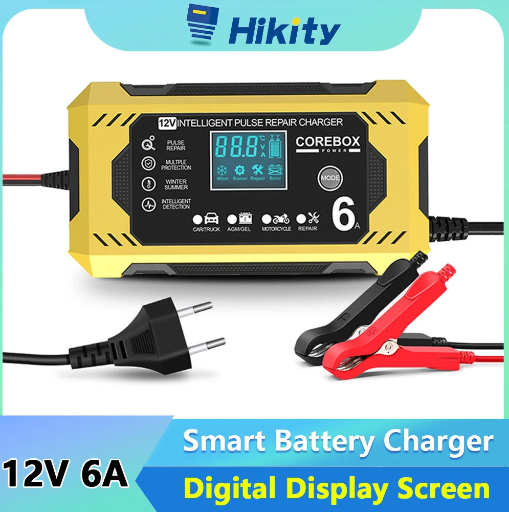 Hikity 12V Portable Car Battery Booster Charger Car Starter Power Bank Starting Device LCD Car Motorcycle Battery Charger