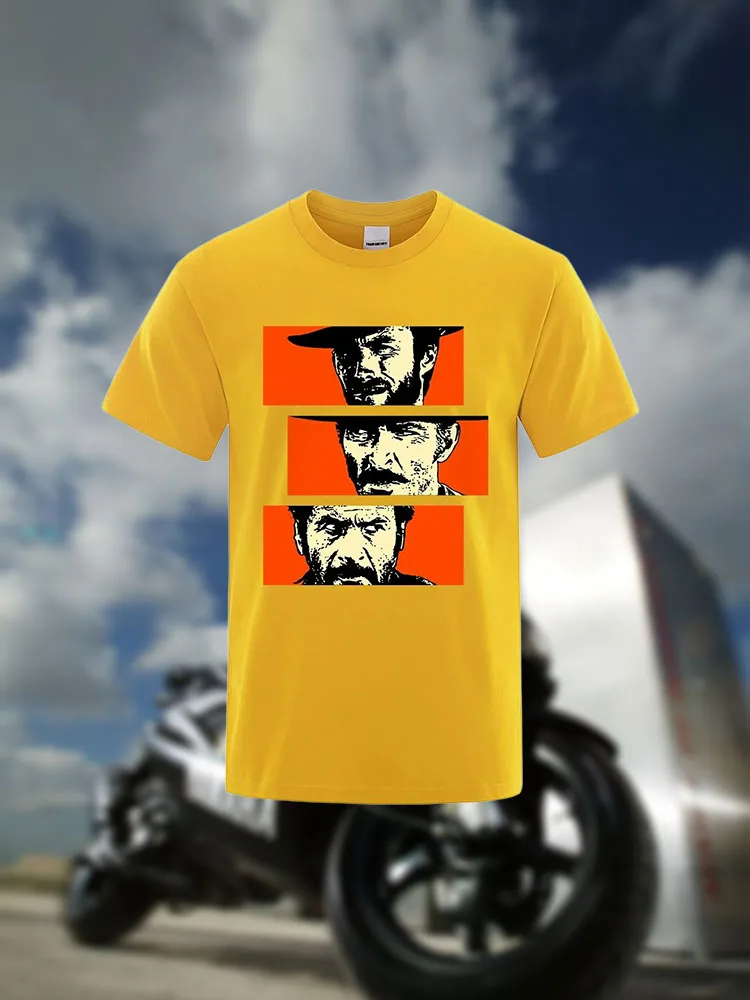 

motocycle The Good the Bad and Ugly Blondie Angel Eyes Tuco Cowboy T Shirt Men Women Il Buono Brutto Cattivo Oversized Cotton Te