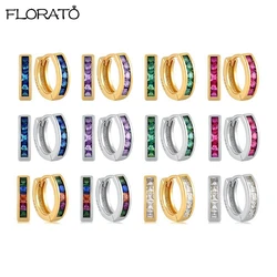 925 Sterling Silver Needle Color Crystal Earrings Fashion Geometric Small Hoop Earrings for Womens Girls Punk Jewelry Gift