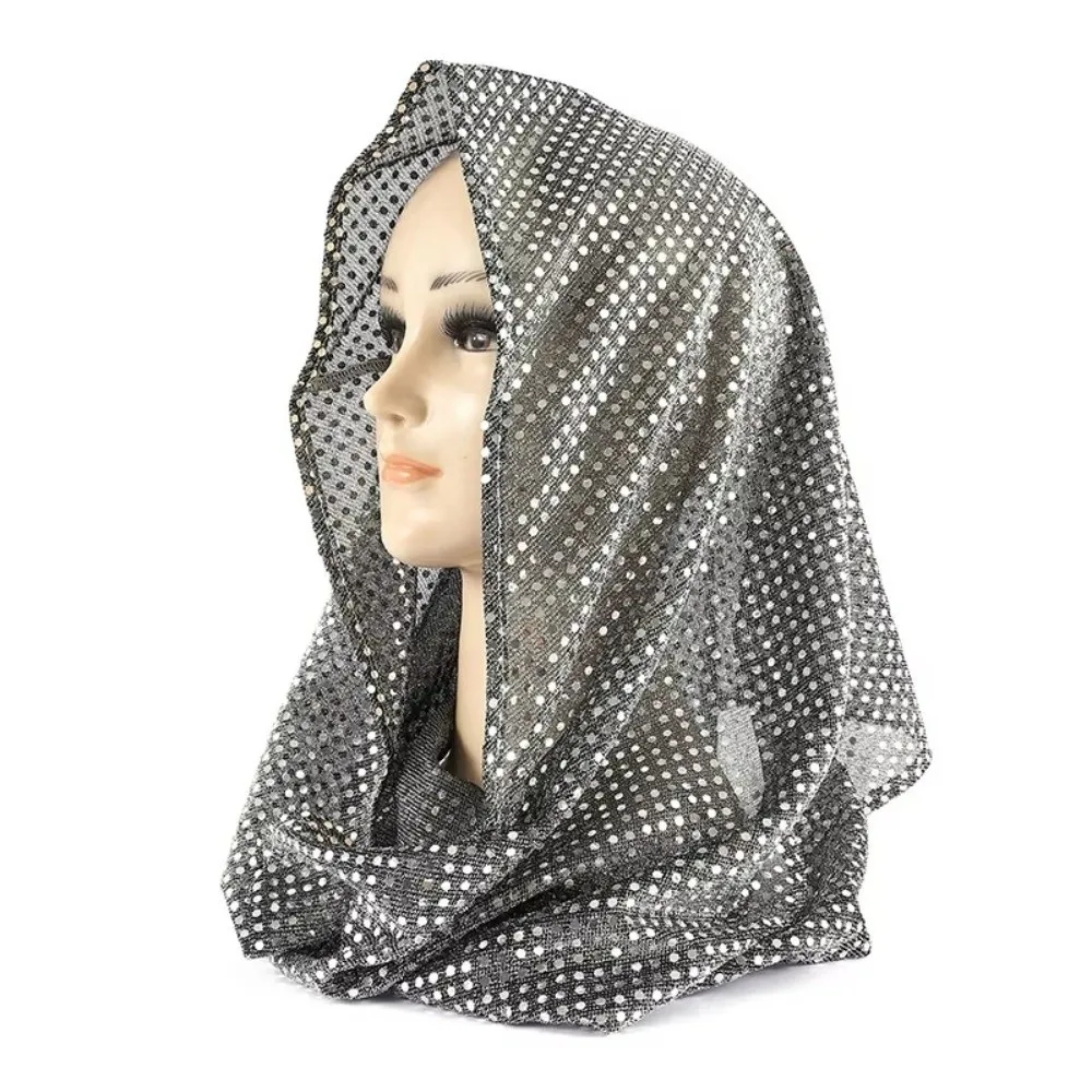 

New Soft Sequin Hooded Headscarf Breathable Lightweight Lace Hijab Cap Solid Color Sequin Turbante Women Headwear