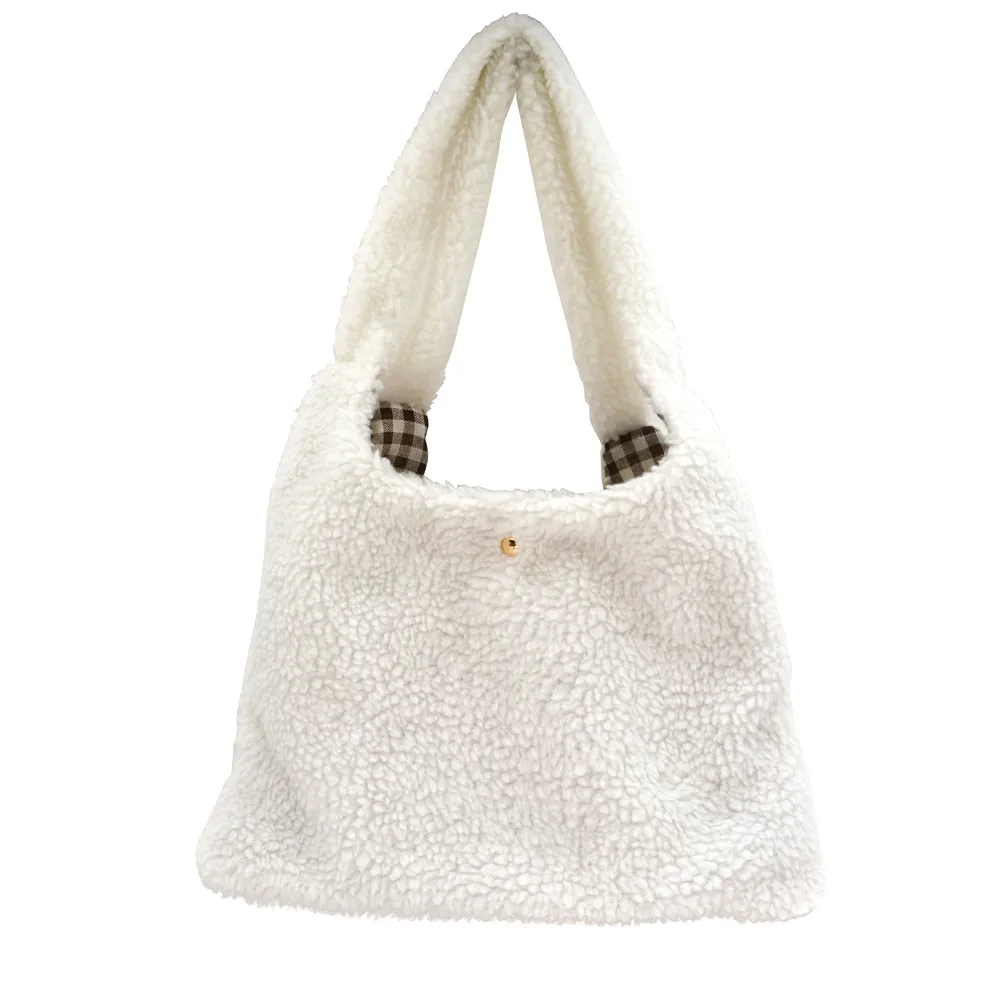 Handmade Women Handbag Fur Bag White Shoulder Bag Small Shoulder Bags