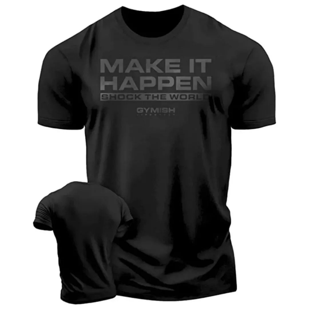 New men's summer gym training letter print micro elastic breathable round neck T-shirt outdoor sports top