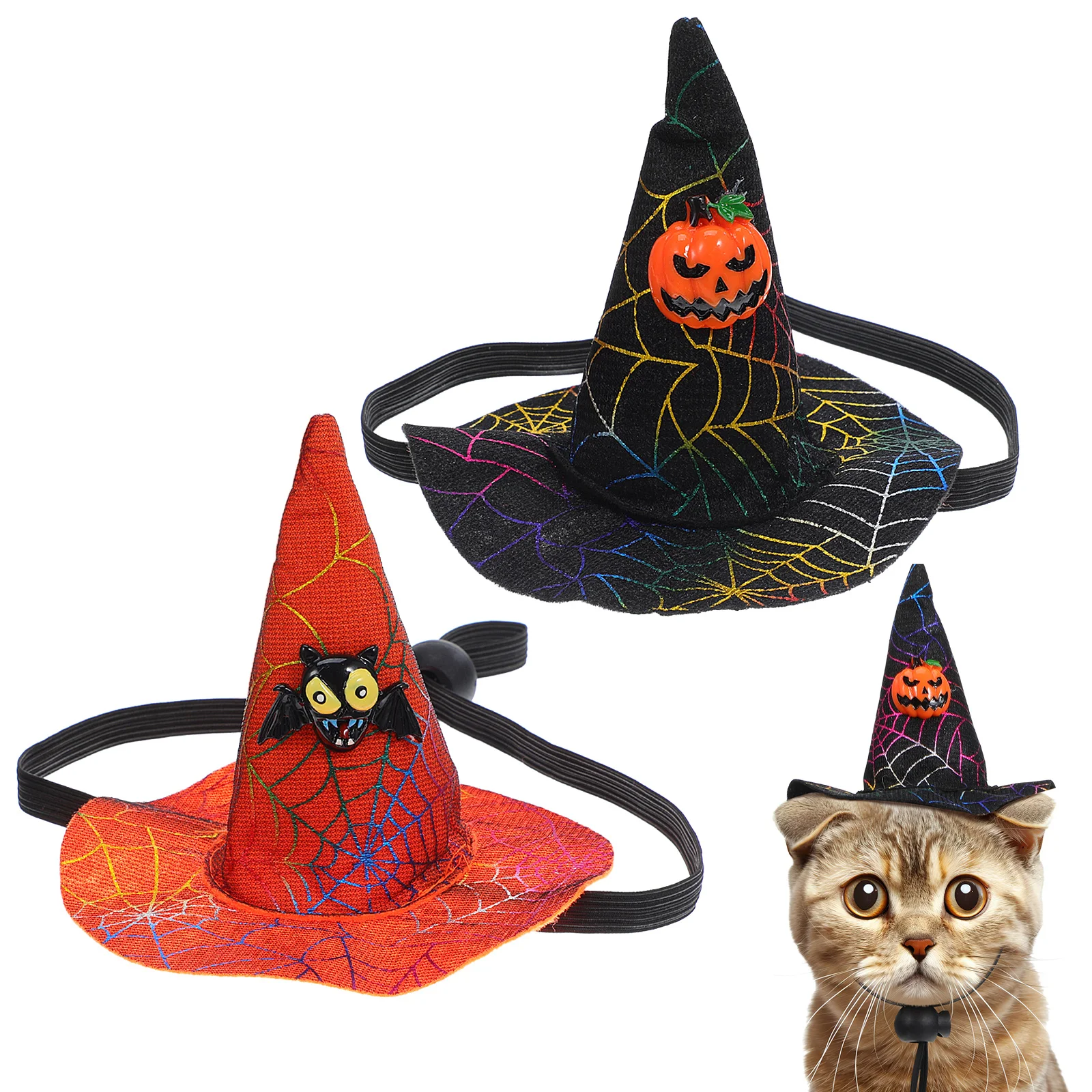 

2Pcs Pet Halloween Costume Hat Creative Pumpkin Bat Pattern for Dog Cat Parades Photo Shoot Pet Halloween Hat