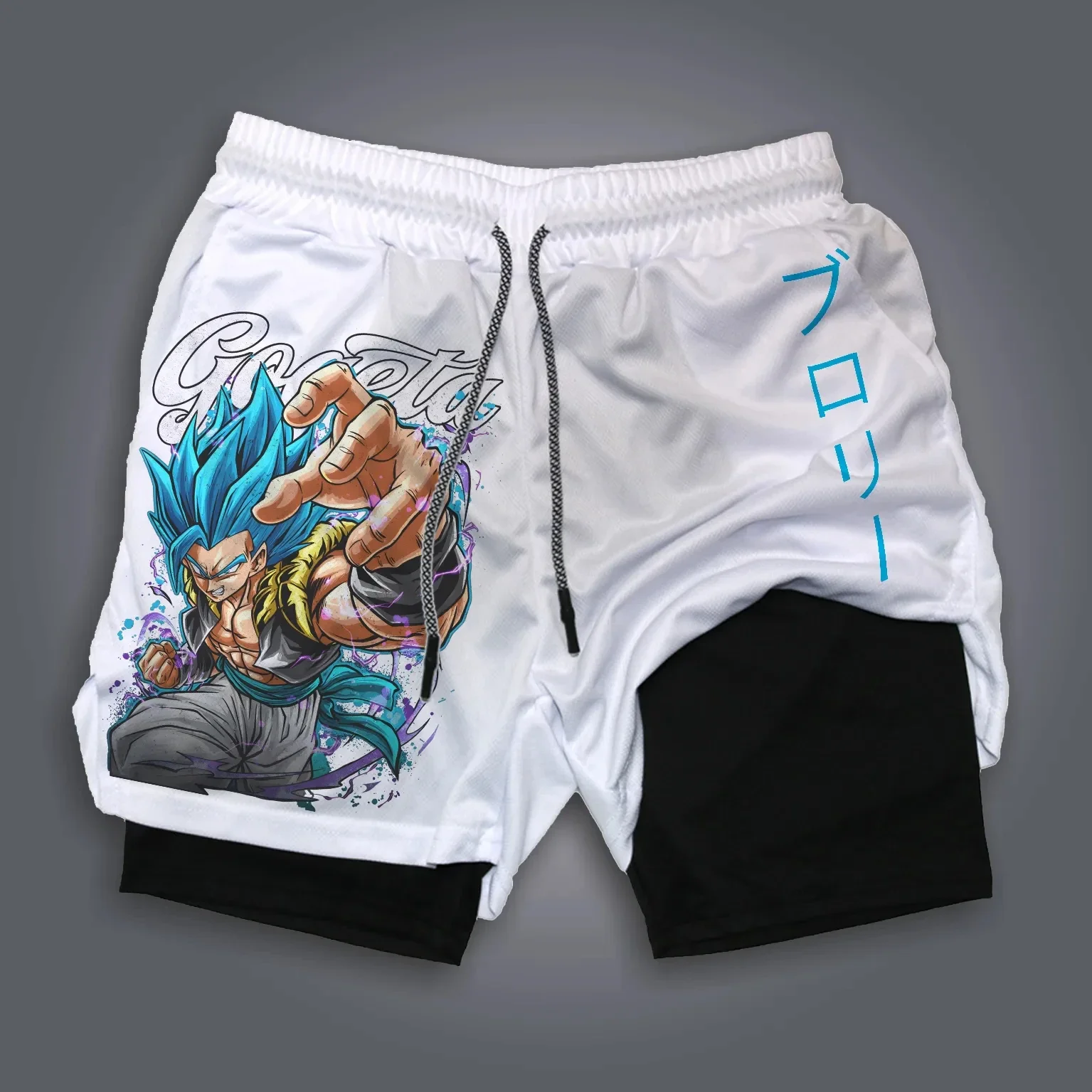 

Summer Y2K Anime Gogeta Super Saiyan Blue Print 2-in-1 Shorts Unisex Adults & Kids Drawstring Waist Breathable Workout Beachwear