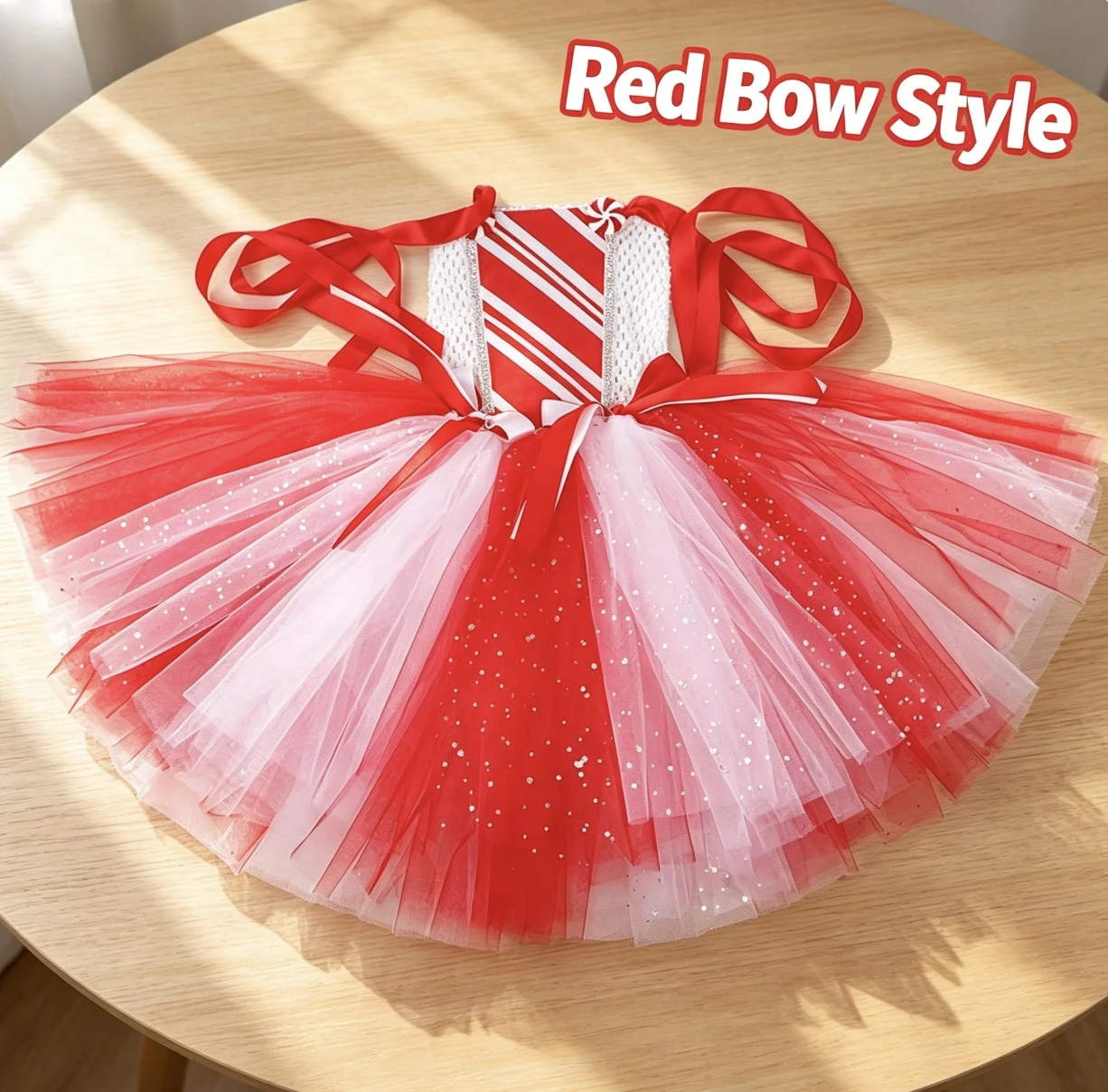 Girls Christmas Dress Red White Stripe Tutu Skirt With Accessories Sequin Tulle Party Gown Kids Xmas Holiday Photo Props Outfit