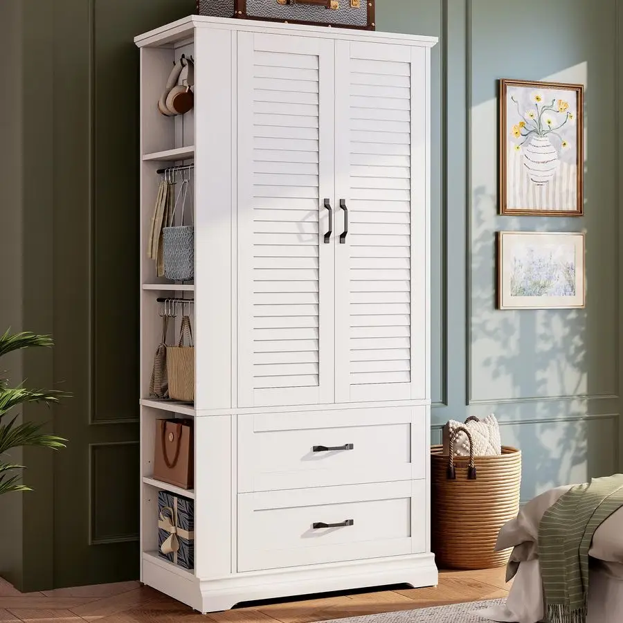 Sport Wooden Armoire Wardrobe Closet with Drawers and Shelves