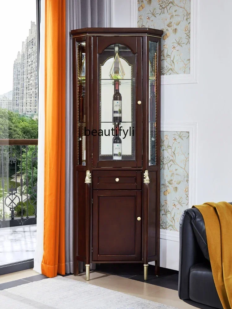 

07Sideboard Cabinet Solid Wood Corner Cabinet Wall Dining Room Corner Cabinet Triangle Wine Glass Door