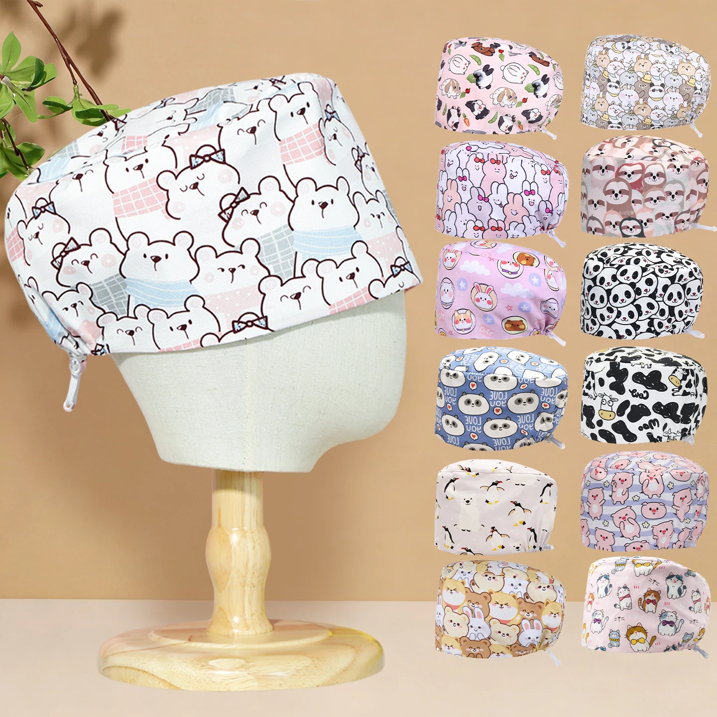 

Женские медицинские шапочки с принтом для врачей и медсестер, хлопковые, с регулируемой застежкой-шнурком и эластичной вставкой