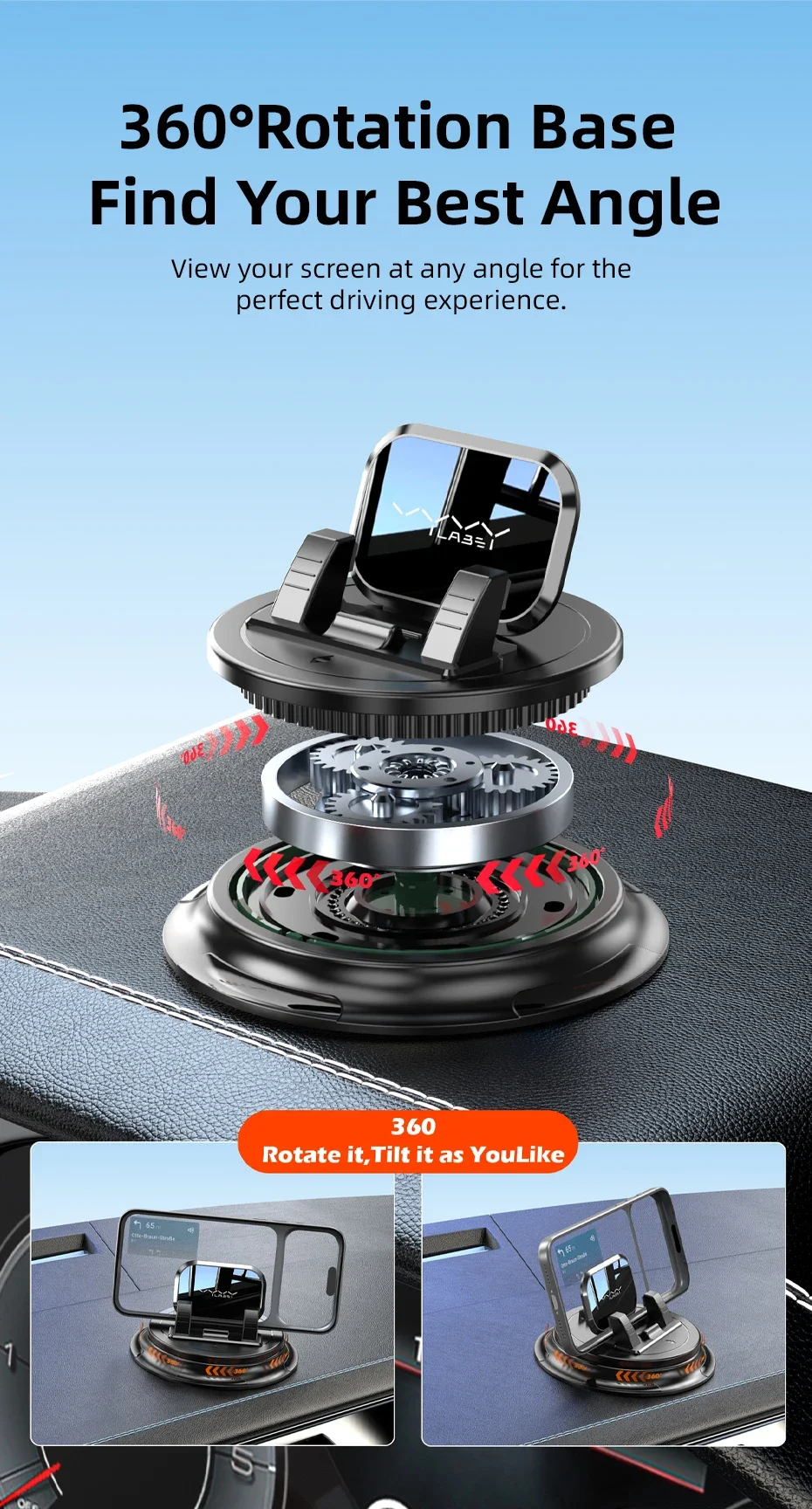 Auto-Handyhalterung, stabiler Armaturenbrett-Universal-Handyhalter, rutschfester 360-Grad-Dreh-Navigationshalter für 4-7,2-Zoll-Telefone – Detail 3