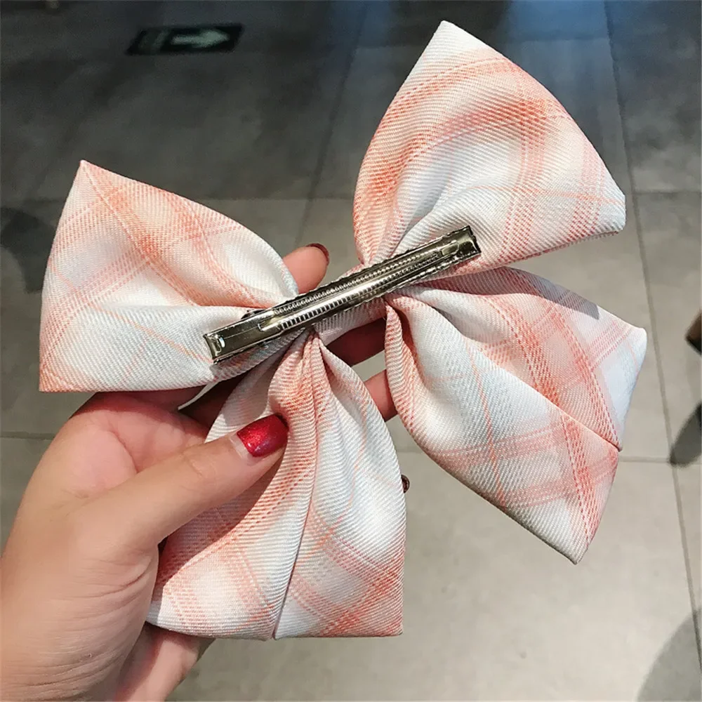 Sweet JK Bowknot Hair Clip Plaid Striped Fabric Hair Accessories for Girls Student Uniform Accessory Lovely Spring Clip Headwear